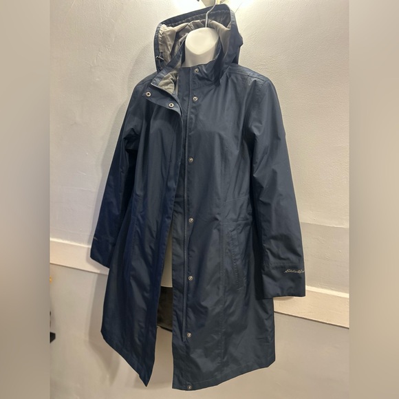 Eddie Bauer Dark Blue Hooded Trench Coat - Picture 1 of 9